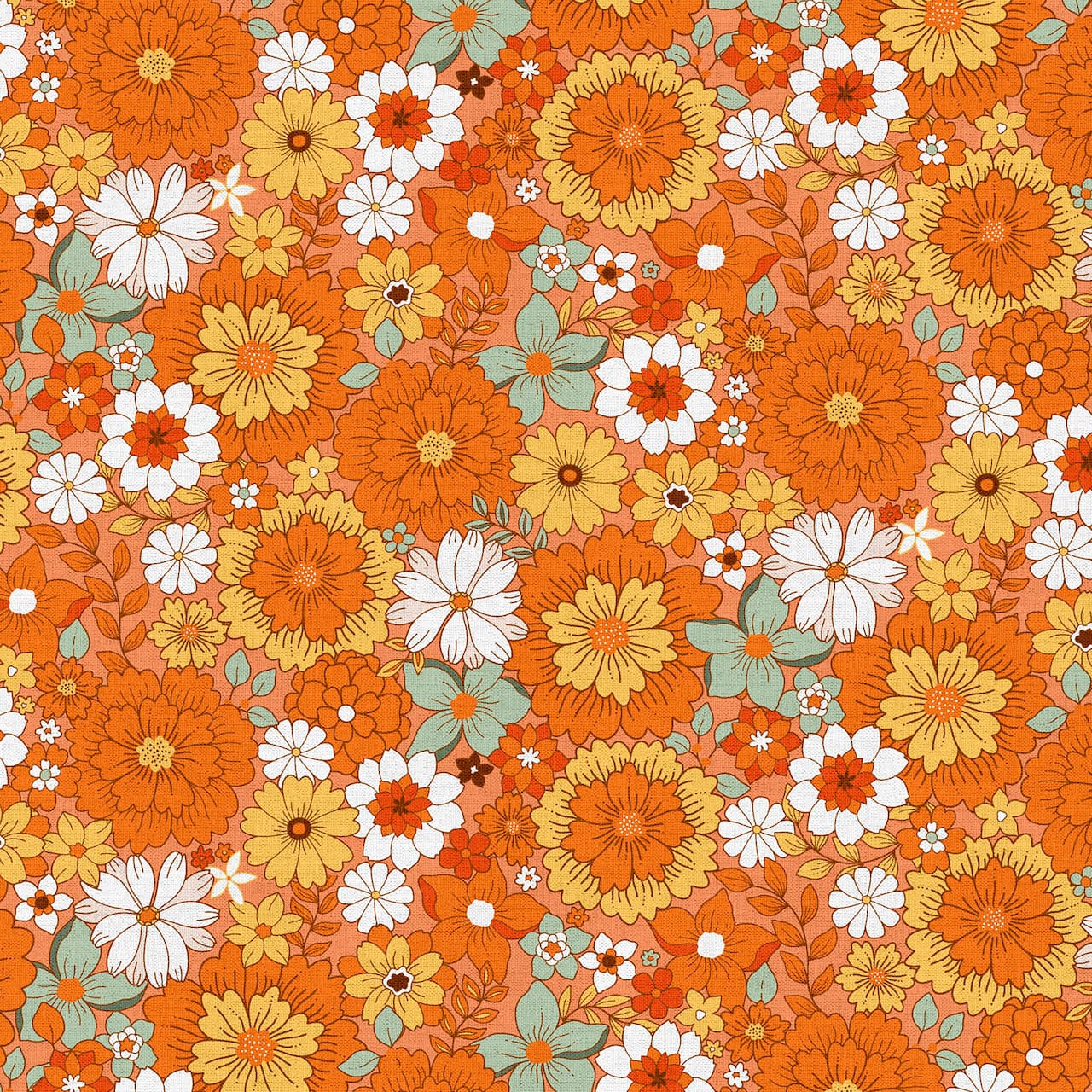 10 yd. Full Bolt: Fabric Editions Orange Retro Revival Cotton Fabric